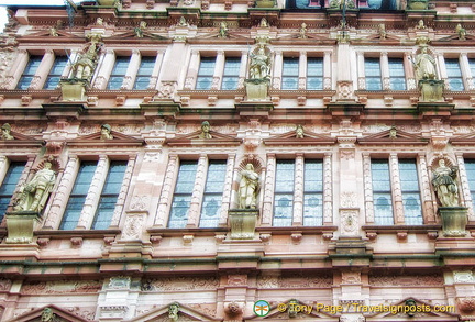 Close-up look at statues on Frederick Building